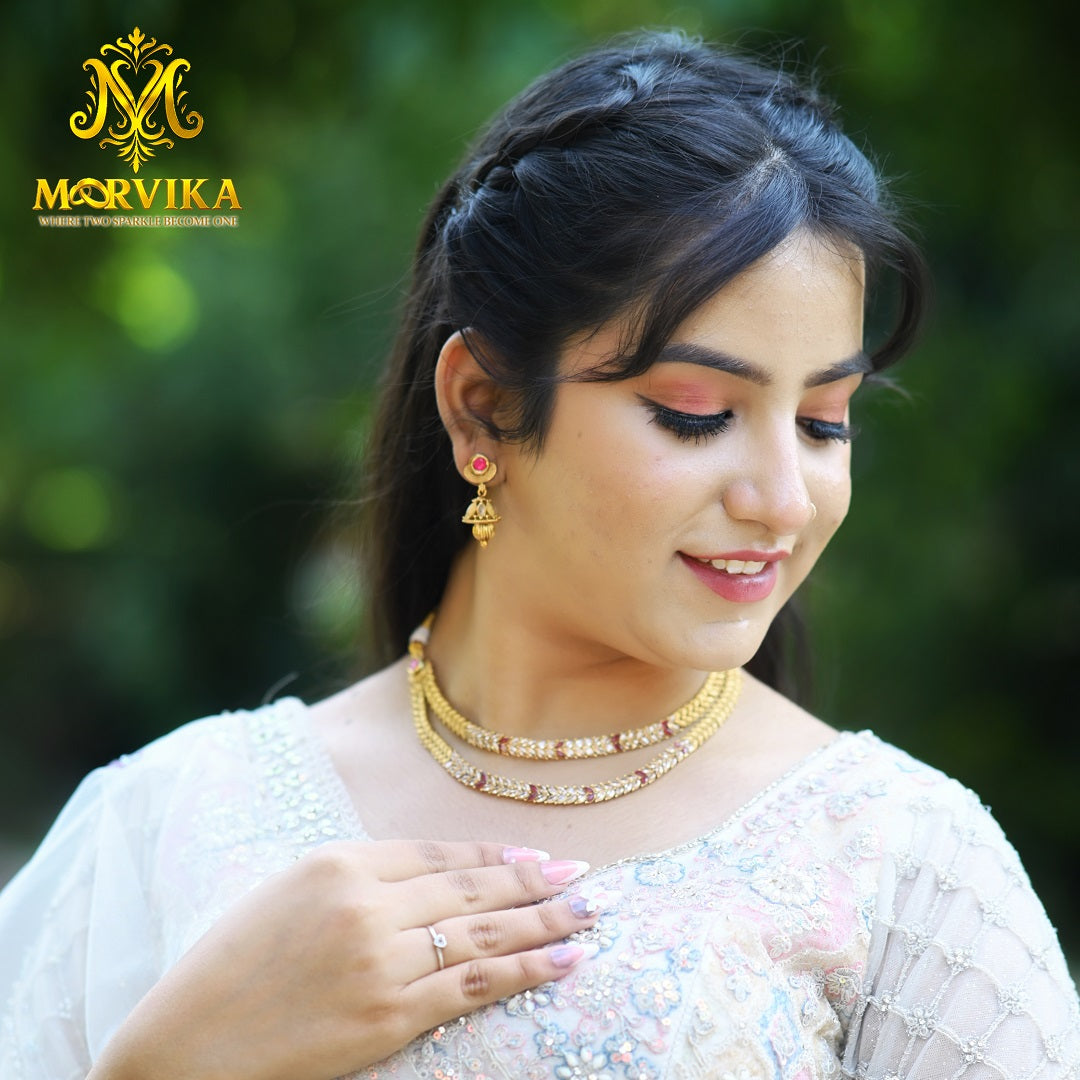 Moorvika Ruby & Kundan Gold-Toned Layered Necklace Set