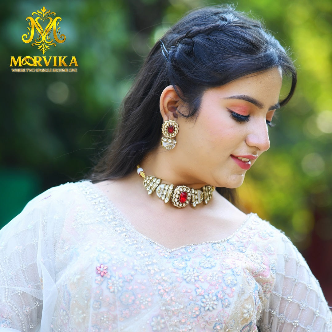 Designer Red Polki Kundan Necklace Set