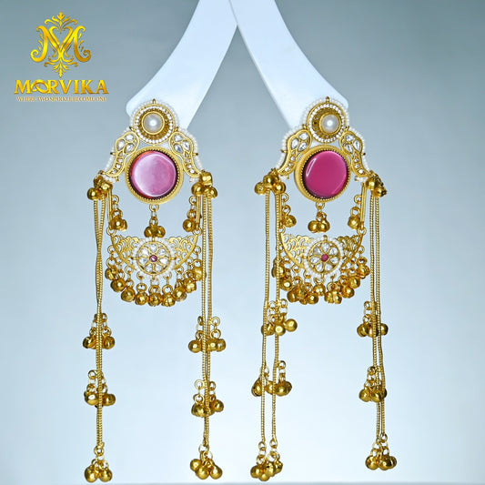 Moorvika Statement Gold Chandbali Dangler Earrings
