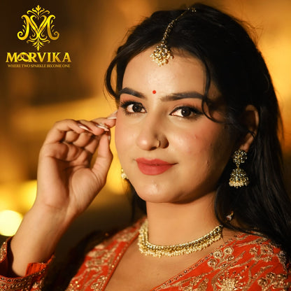 Classic Kundan Pearl Choker Necklace Set with Jhumka Earrings