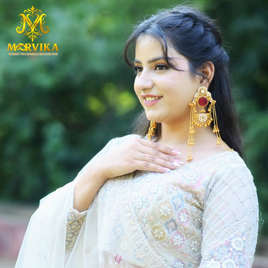 Moorvika Statement Gold Chandbali Dangler Earrings