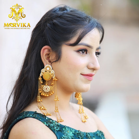 Moorvika Royal Filigree Long Dangler Earrings with Multi-Chain Ghungroo Drops & Pearl Detailing