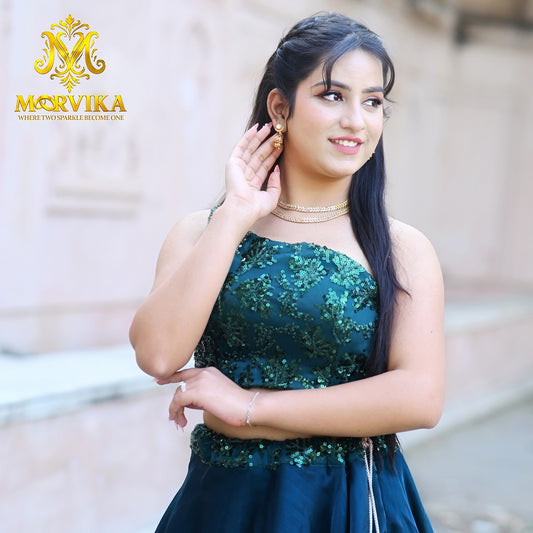 Moorvika Antique Gold Double-Layer Necklace Set with Carved Links & Traditional Jhumka Earrings