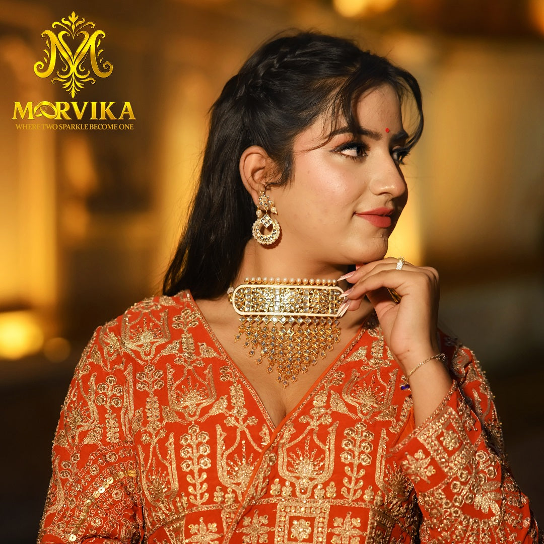 Regal Kundan Pearl Choker Necklace Set with Earrings