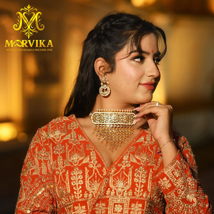 Regal Kundan Pearl Choker Necklace Set with Earrings