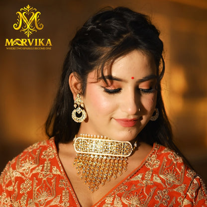 Regal Kundan Pearl Choker Necklace Set with Earrings