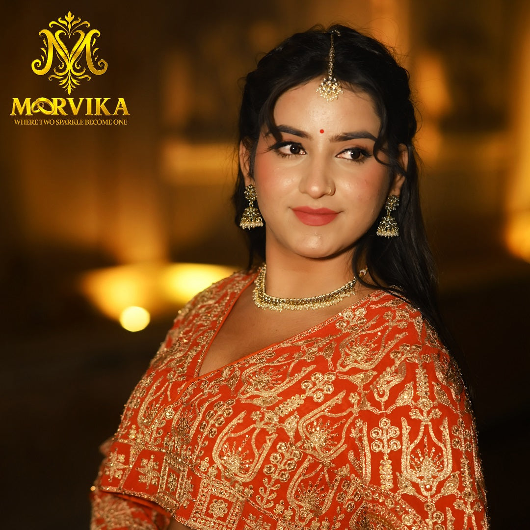 Classic Kundan Pearl Choker Necklace Set with Jhumka Earrings