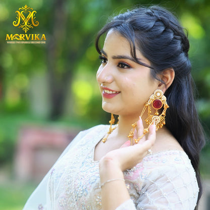 Moorvika Statement Gold Chandbali Dangler Earrings