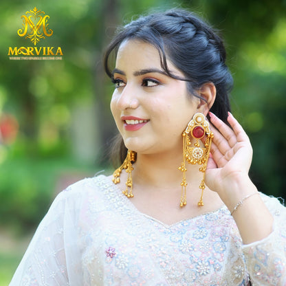 Moorvika Statement Gold Chandbali Dangler Earrings