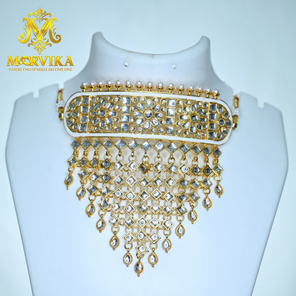 Regal Kundan Pearl Choker Necklace Set with Earrings