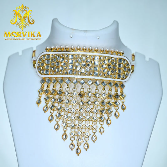 Regal Kundan Pearl Choker Necklace Set with Earrings