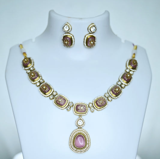 Moorvika Pink Kundan Royal Choker Set with Matching Drop Earrings