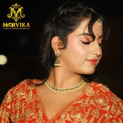 Classic Kundan Pearl Choker Necklace Set with Jhumka Earrings