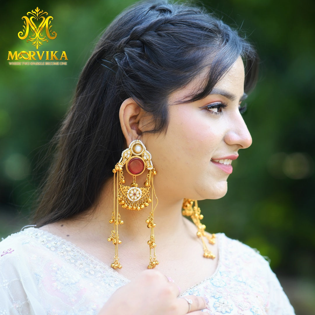 Moorvika Statement Gold Chandbali Dangler Earrings