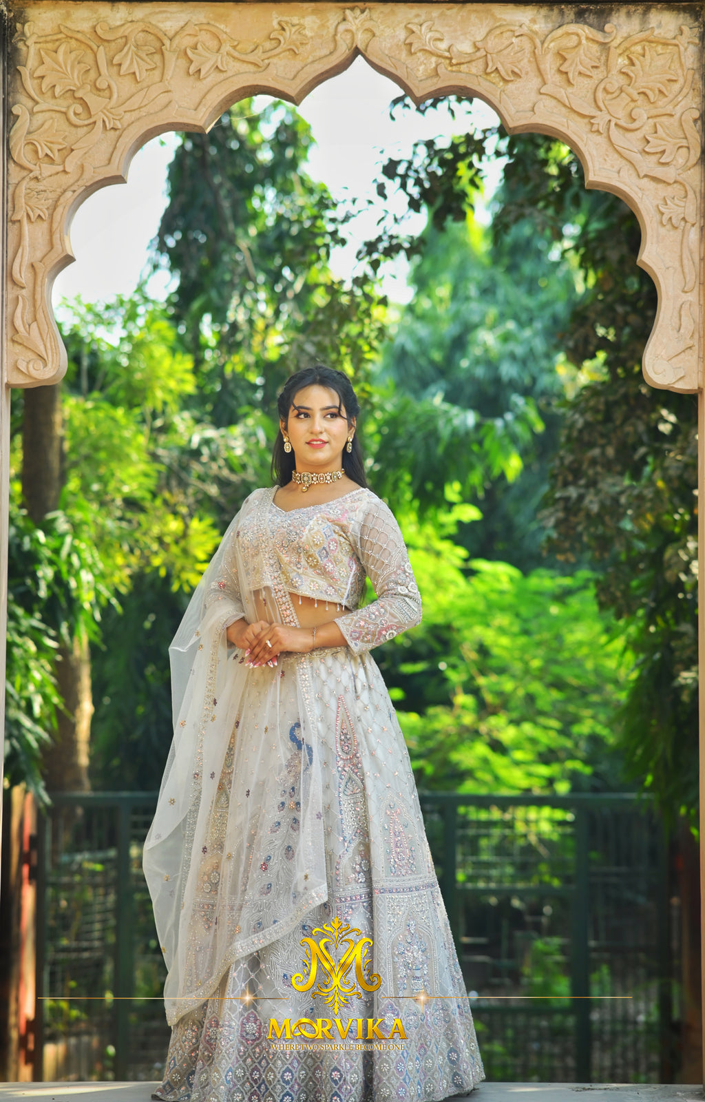 Morvika Green Kundan Enamel Choker Set