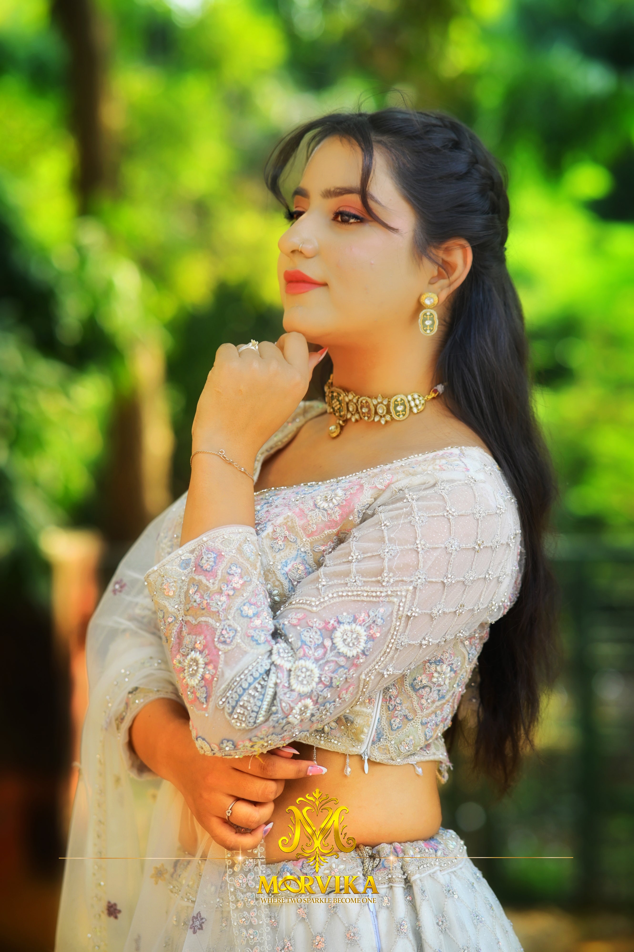 Morvika Green Kundan Enamel Choker Set