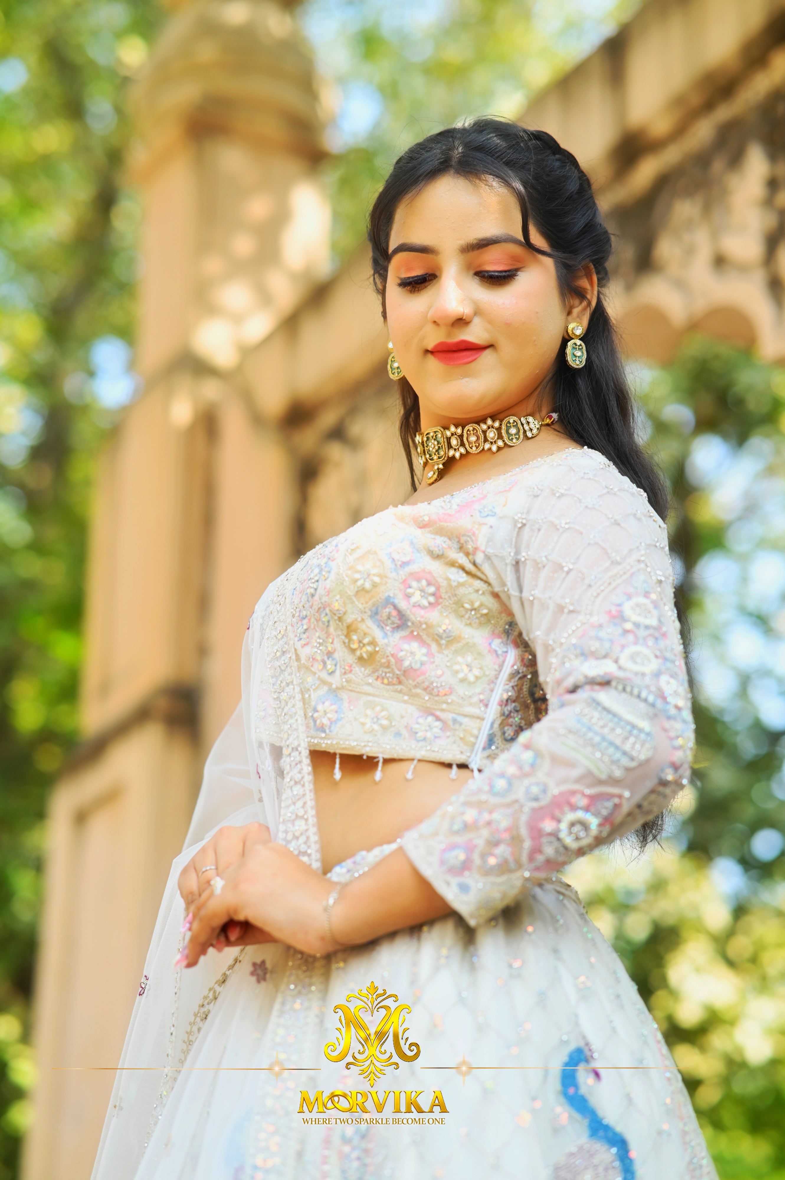 Morvika Green Kundan Enamel Choker Set