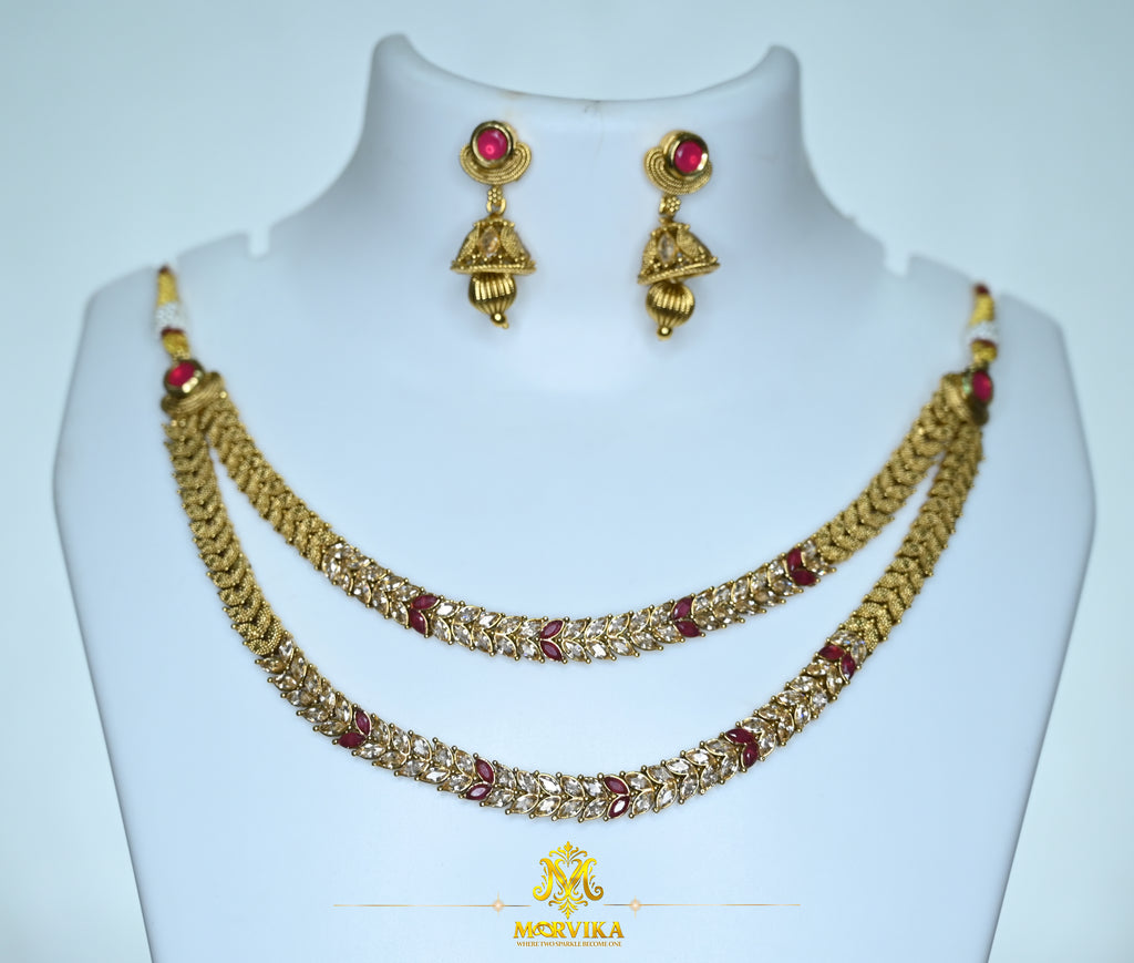 Morvika Ruby & Kundan Dual-Layer Necklace Set