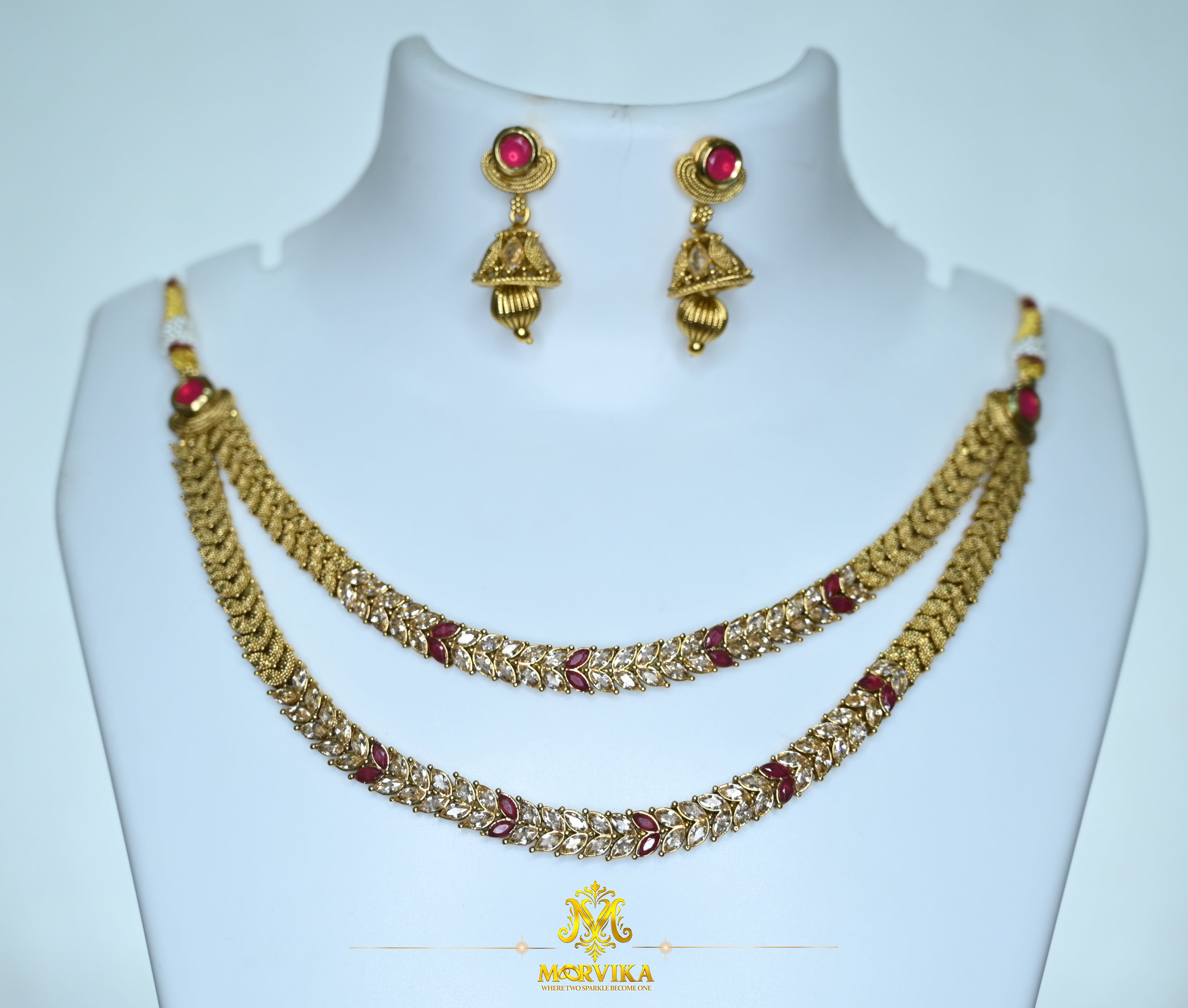Morvika Ruby & Kundan Dual-Layer Necklace Set