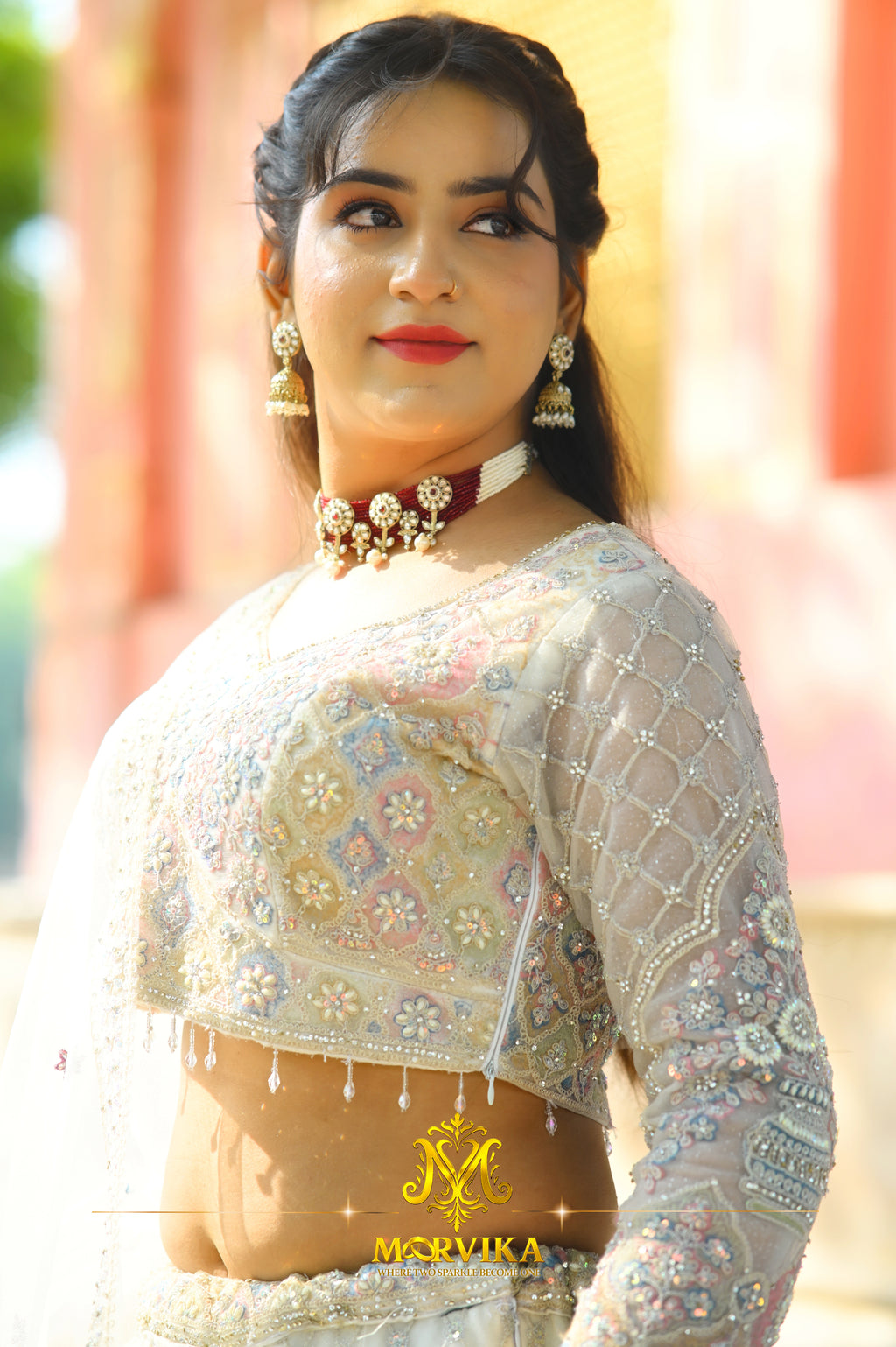 Morvika Ruby Kundan Layered Necklace Set