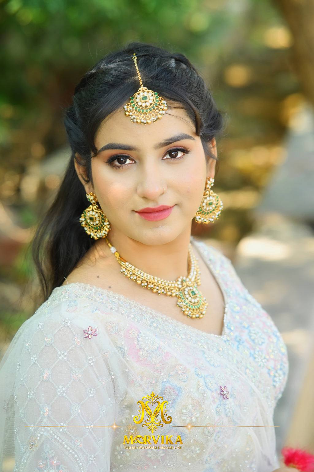 Morvika Green Polki Kundan Bridal Set