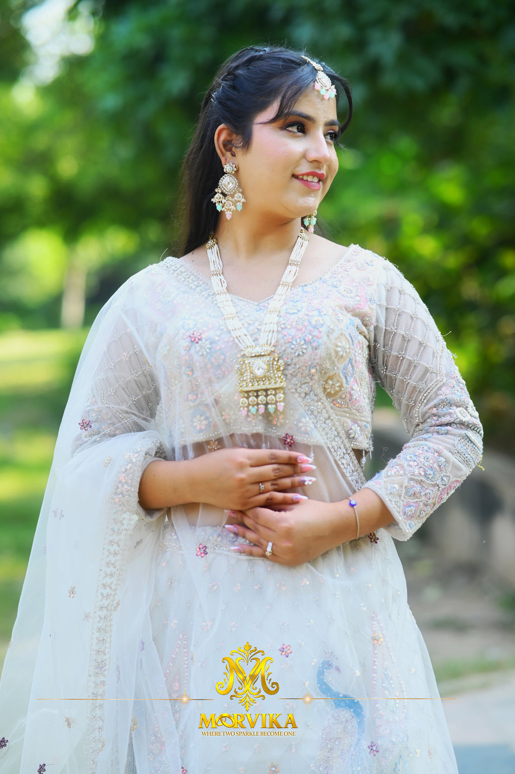 Morvika Pastel Kundan Long Haar Set