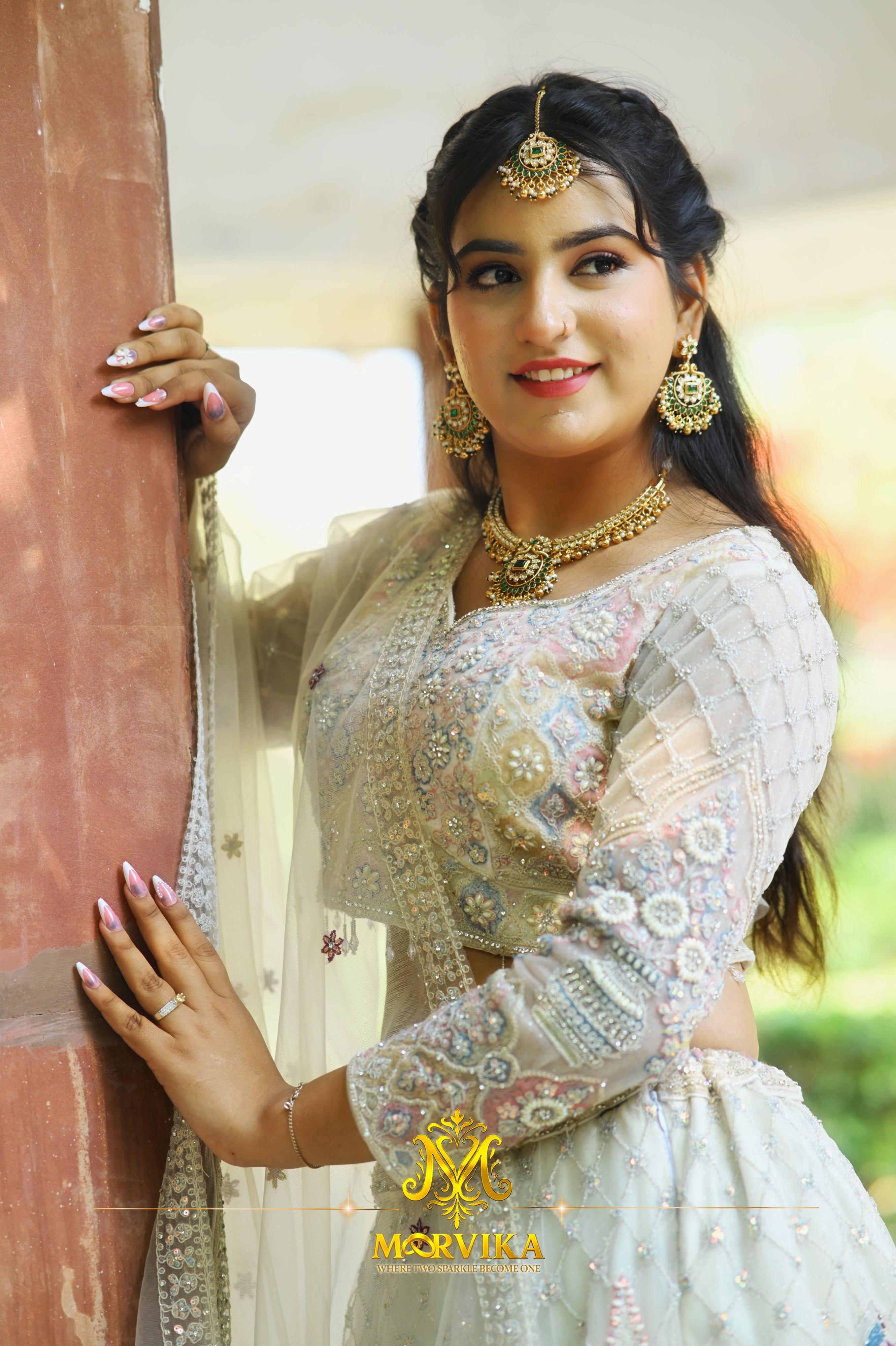 Morvika Green Polki Kundan Bridal Set