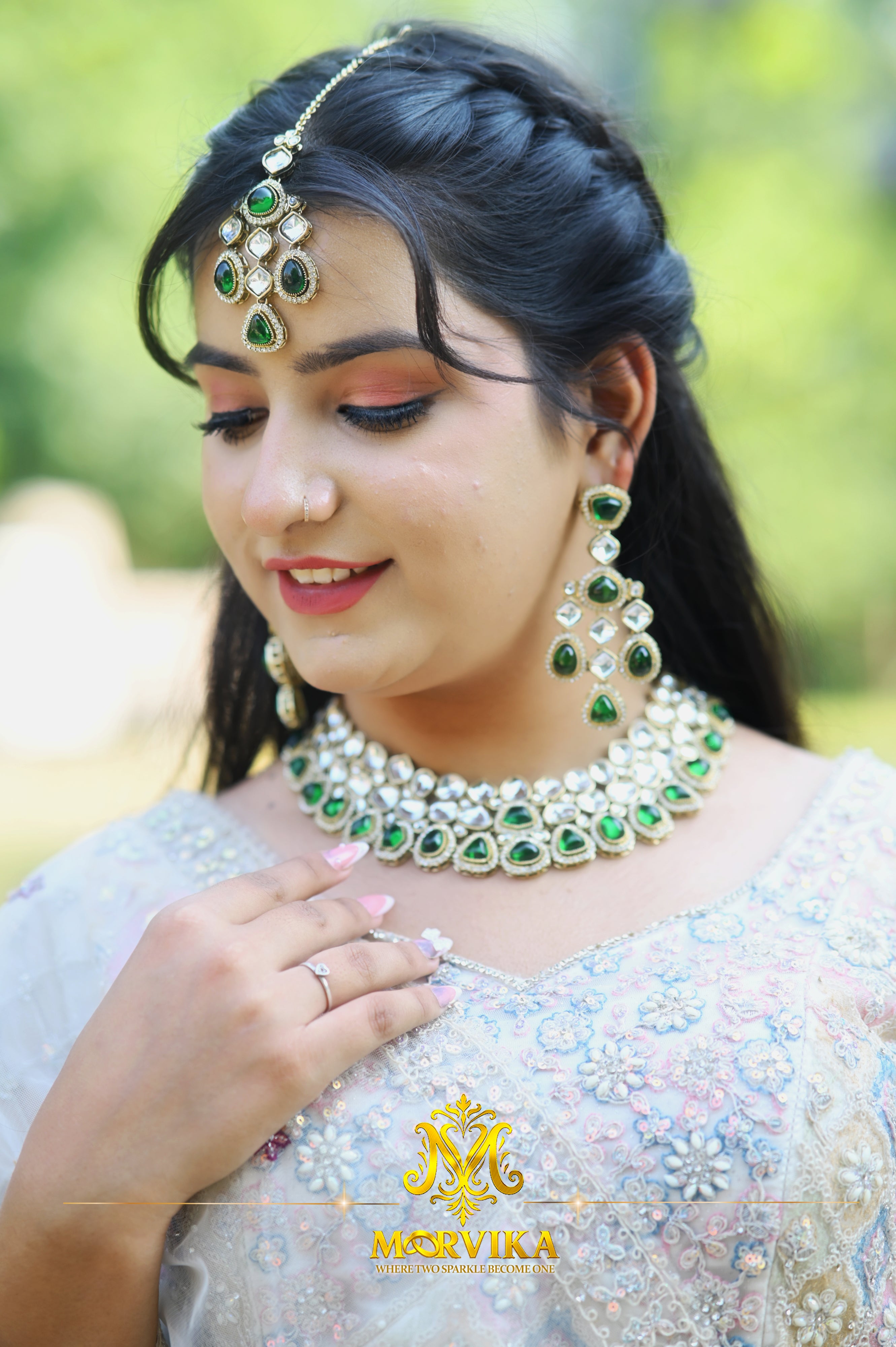 Morvika Emerald Green Kundan Choker Set