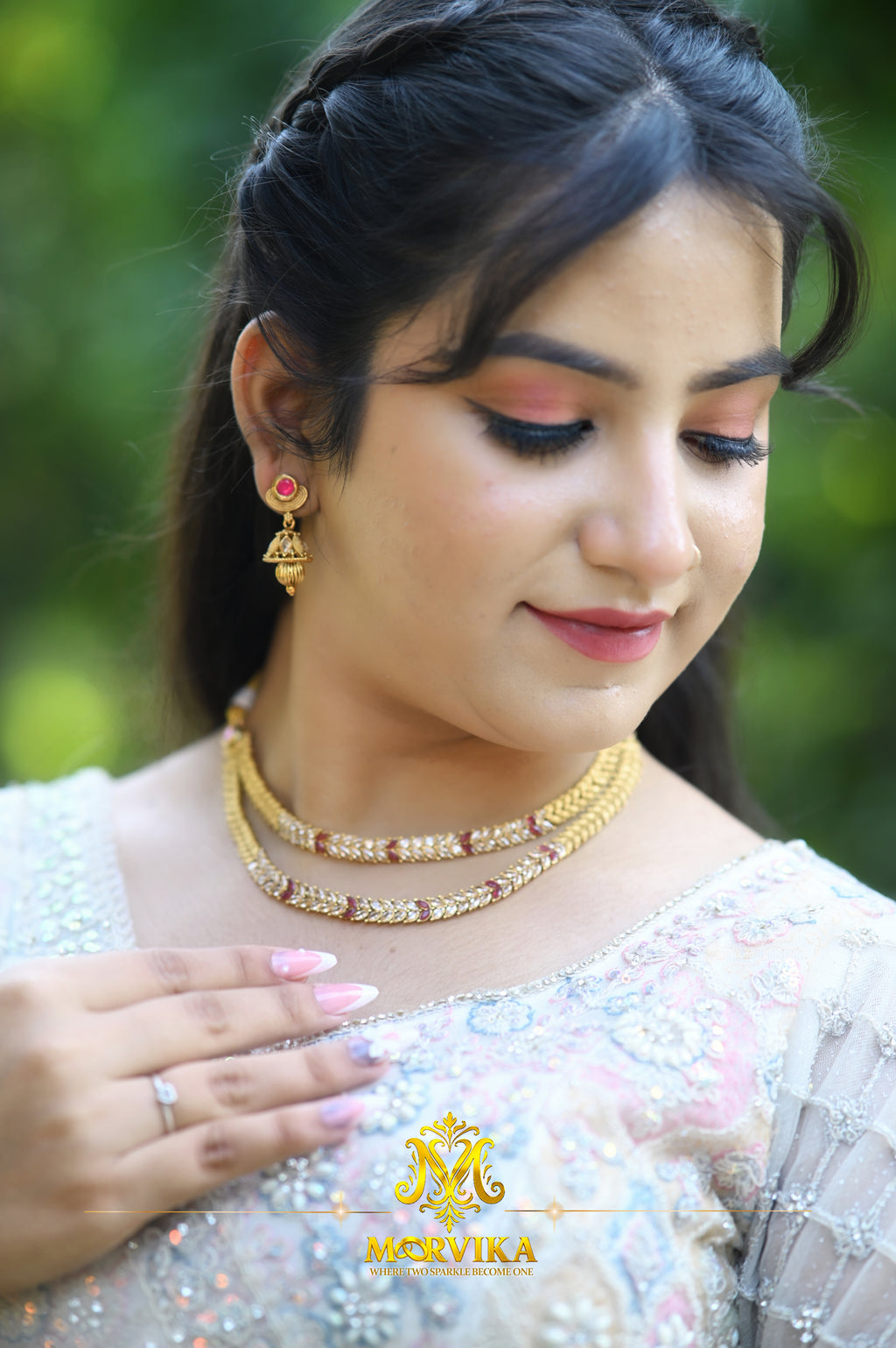 Morvika Ruby & Kundan Dual-Layer Necklace Set