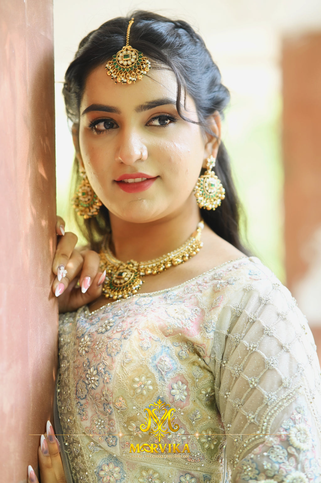 Morvika Green Polki Kundan Bridal Set