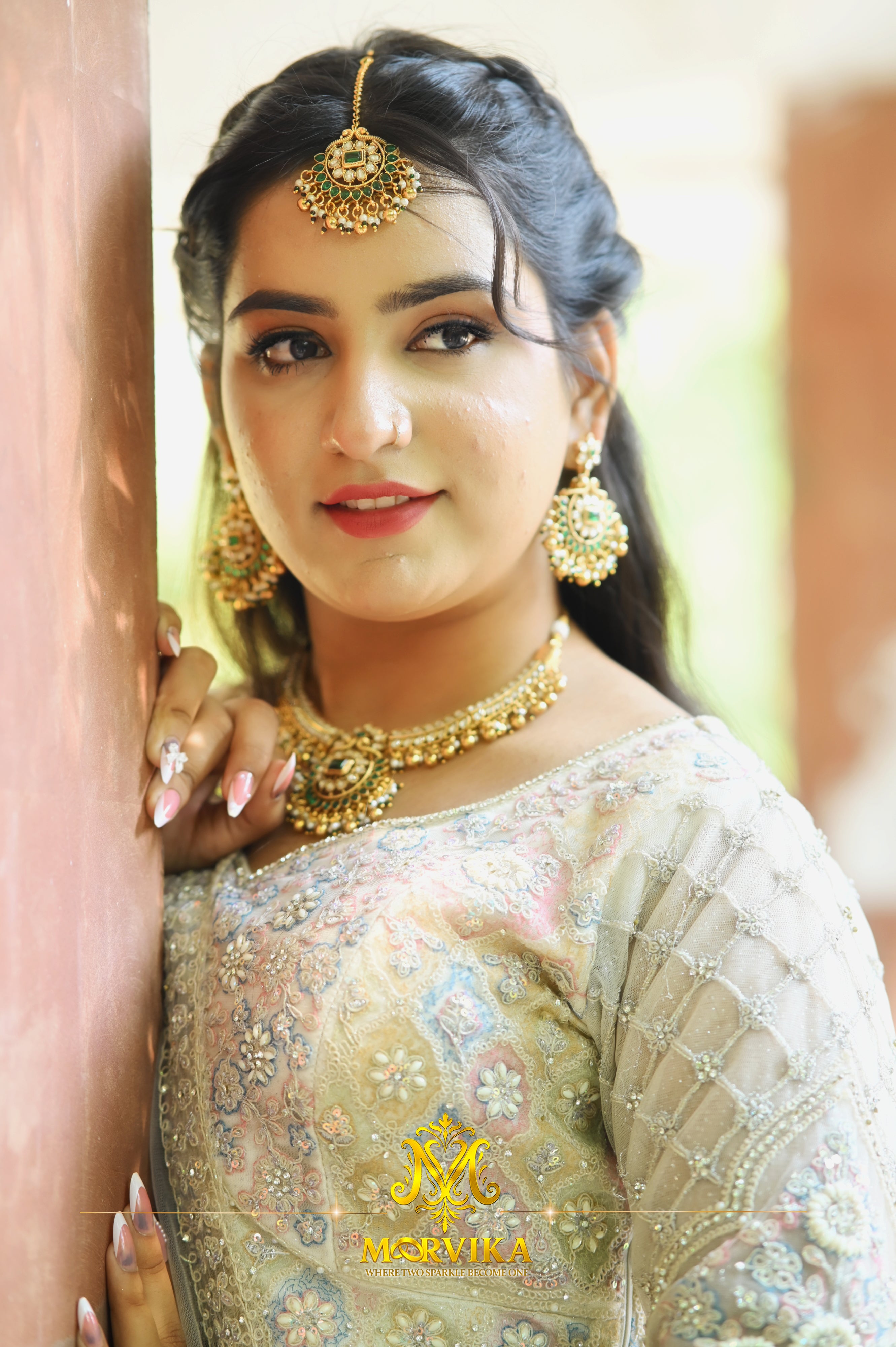 Morvika Green Polki Kundan Bridal Set