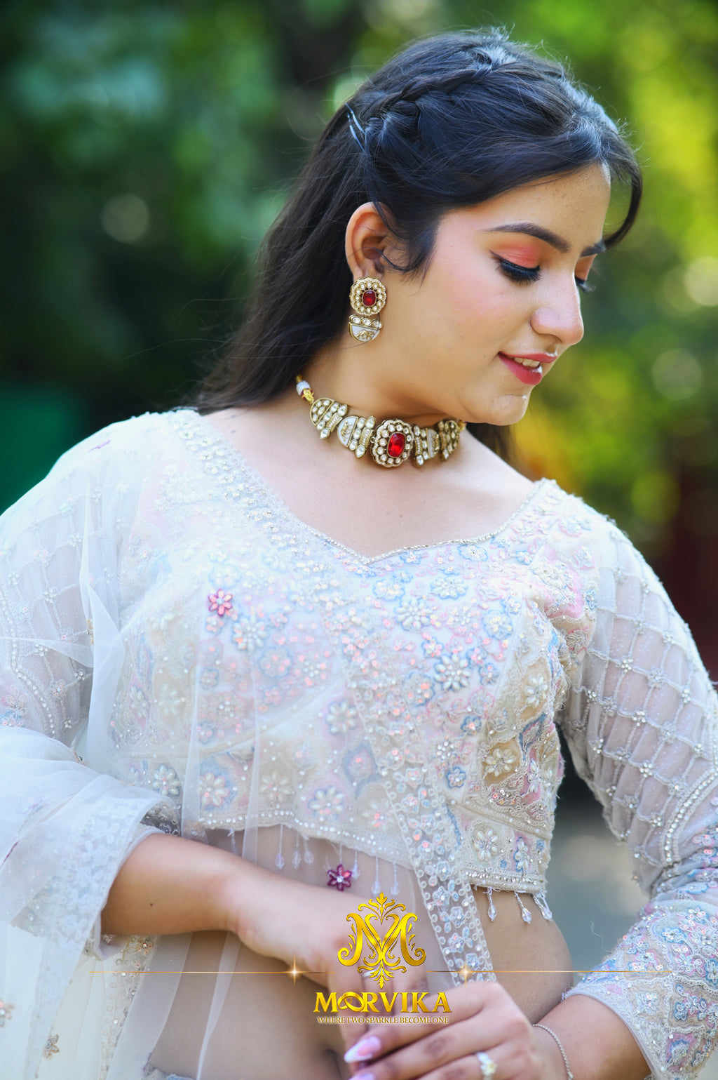 Morvika Red Polki Kundan Necklace Set