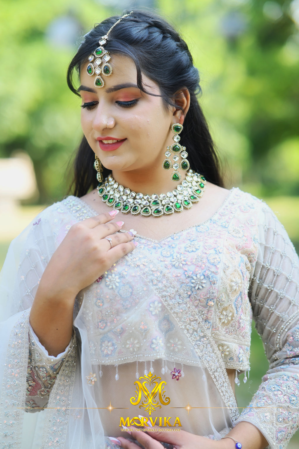 Morvika Emerald Green Kundan Choker Set