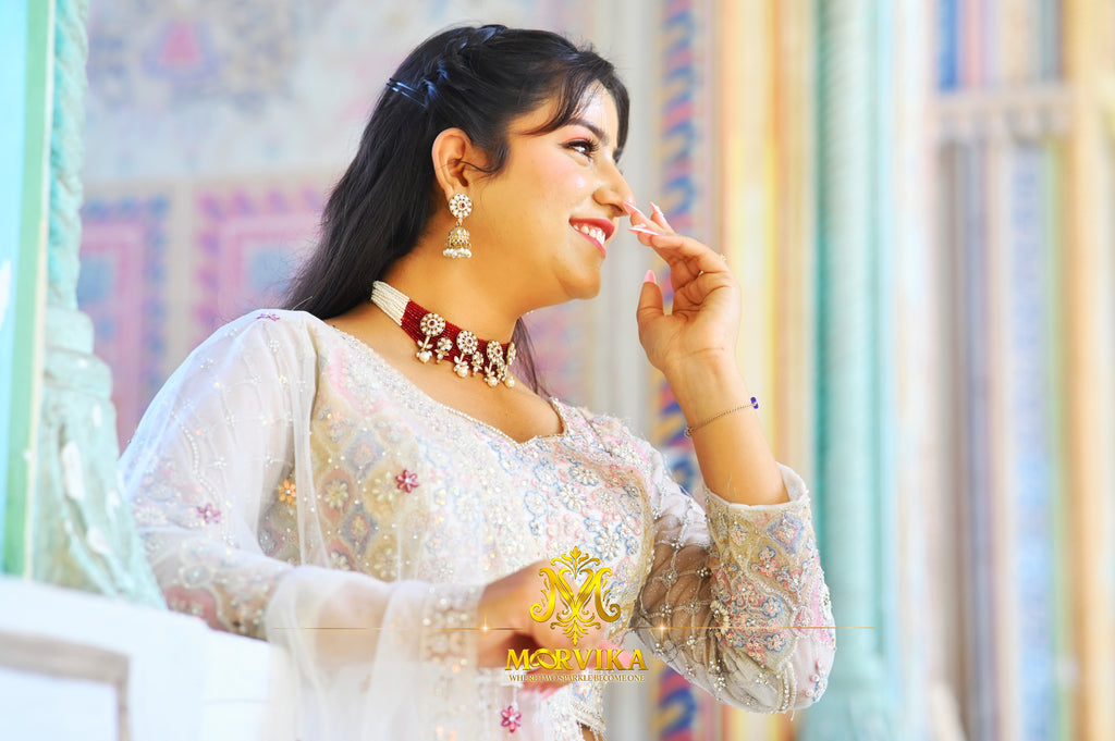 Morvika Ruby Kundan Layered Necklace Set