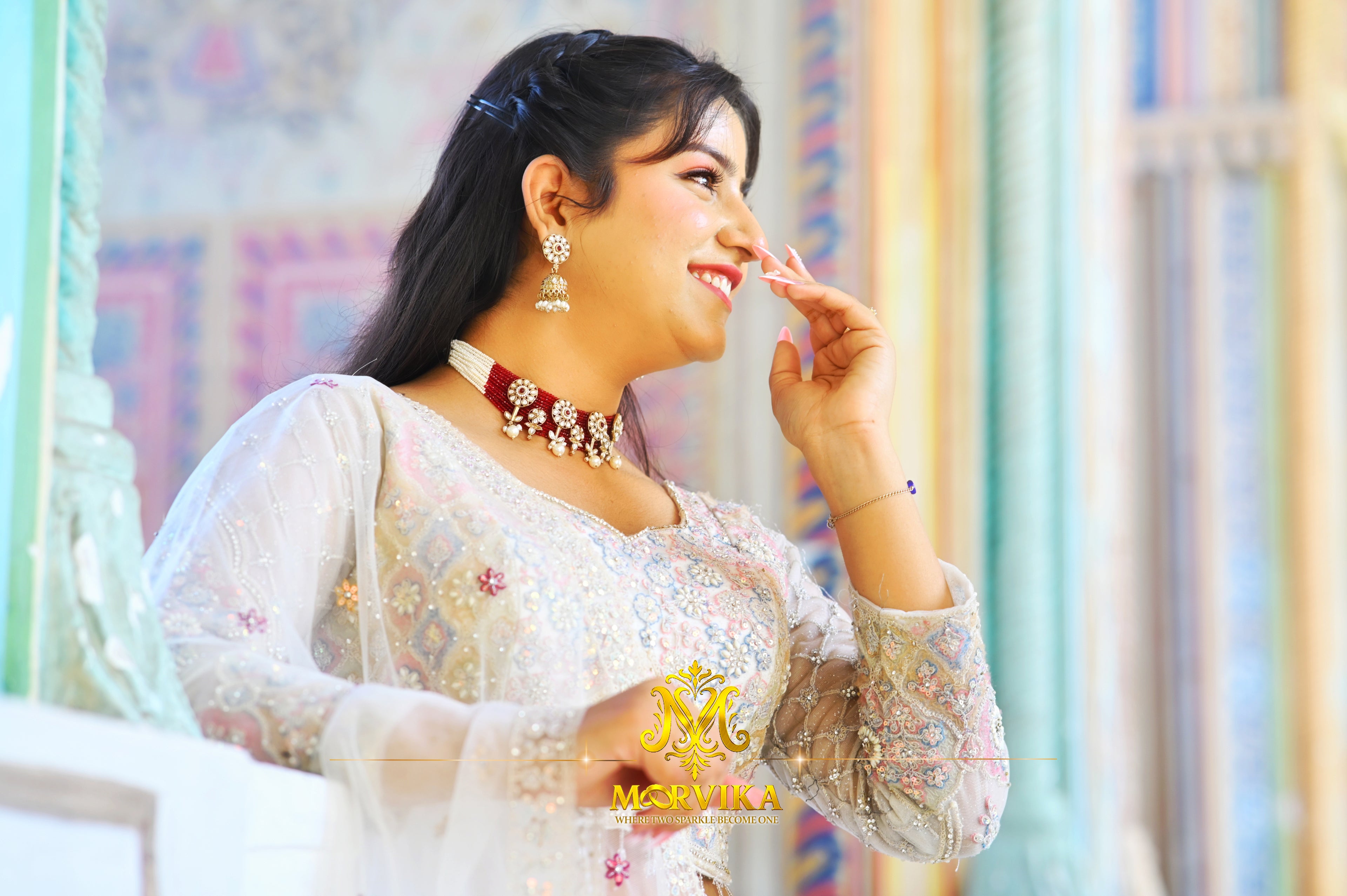 Morvika Ruby Kundan Layered Necklace Set