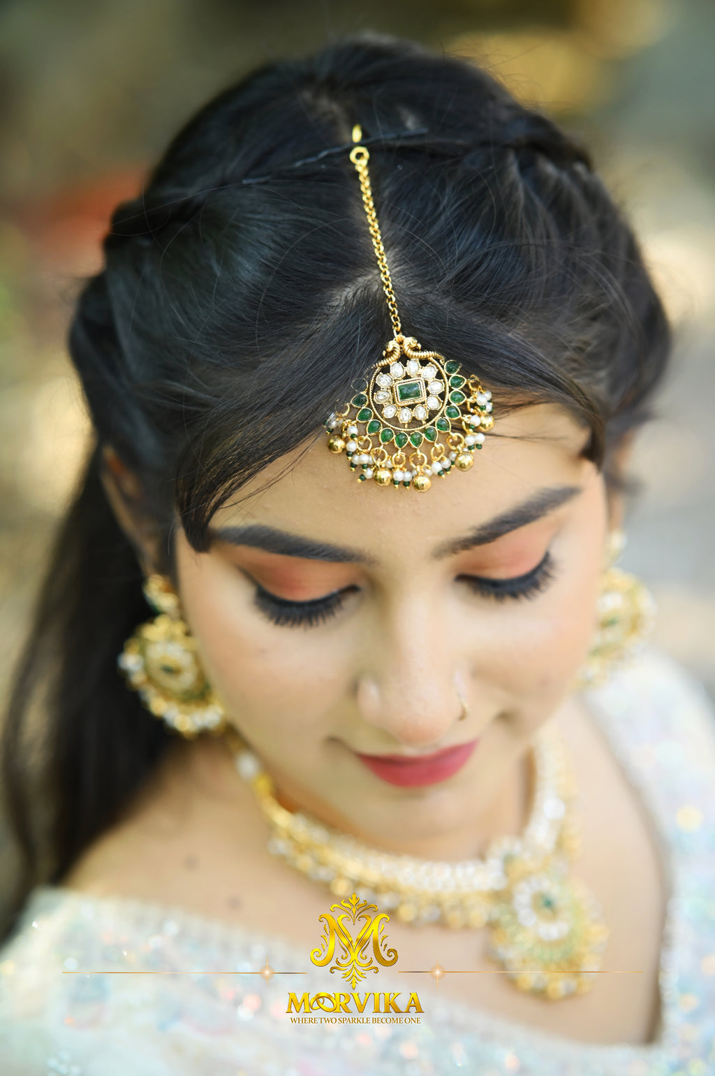 Morvika Green Polki Kundan Bridal Set