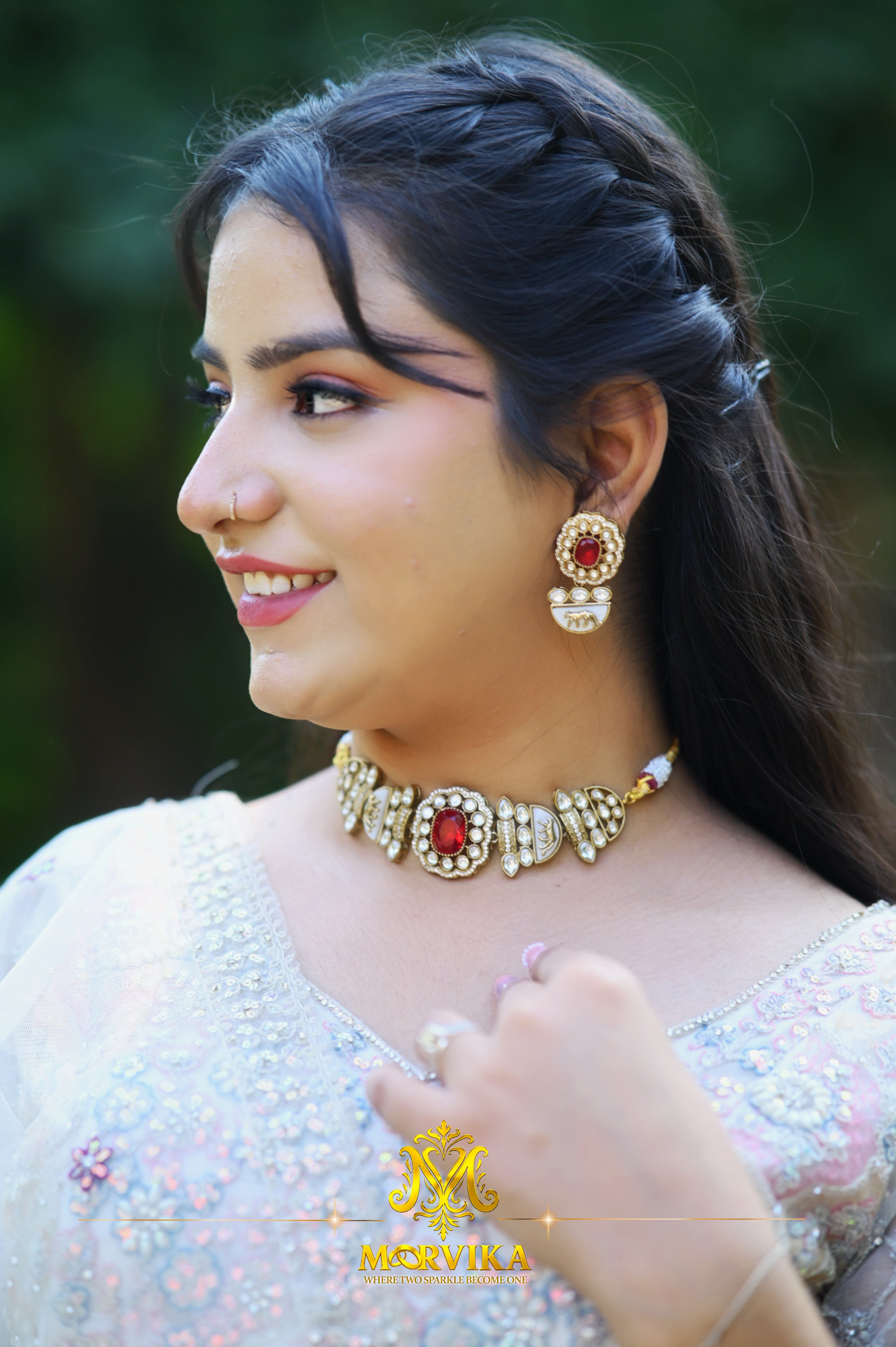 Morvika Red Polki Kundan Necklace Set