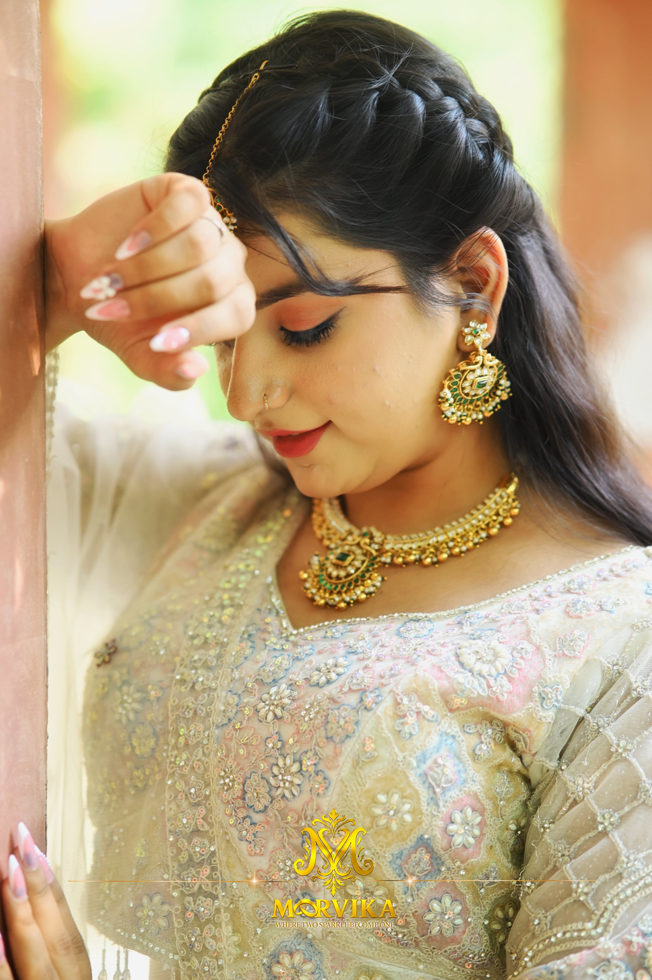 Morvika Green Polki Kundan Bridal Set