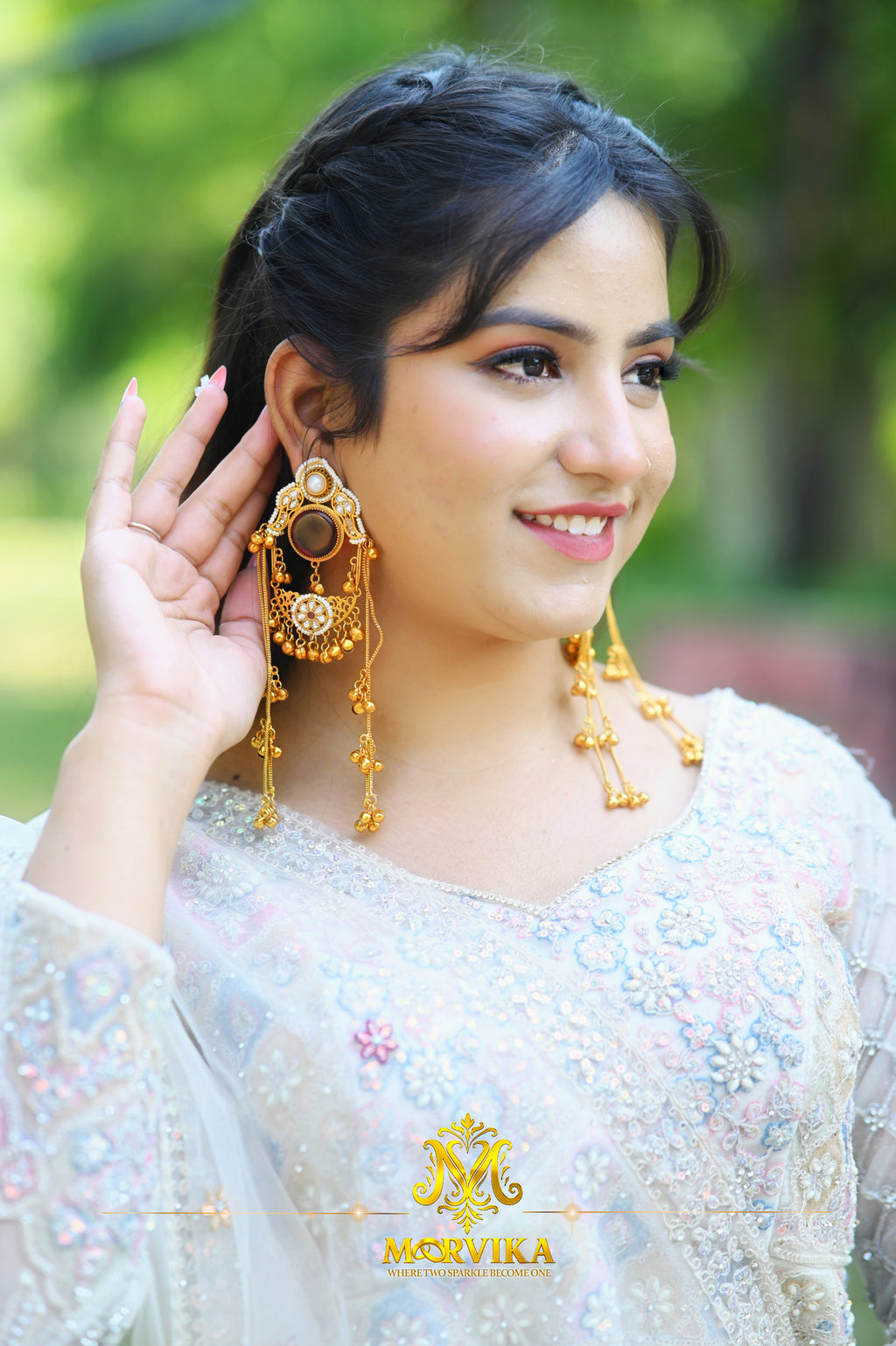 Morvika Gold Chandbali Dangler Earrings
