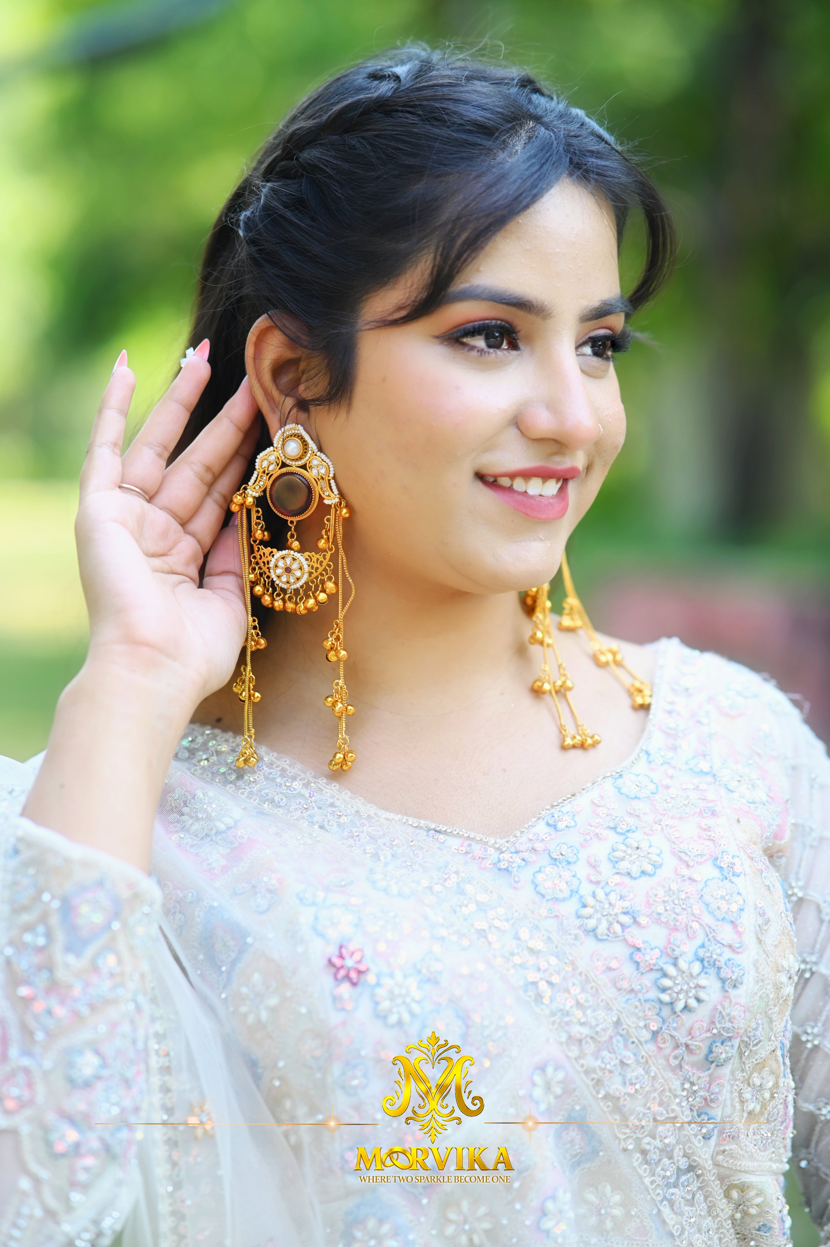 Morvika Gold Chandbali Dangler Earrings