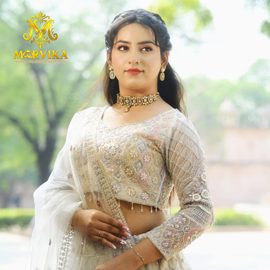 Moorvika Green Enamel Kundan Choker Necklace Set