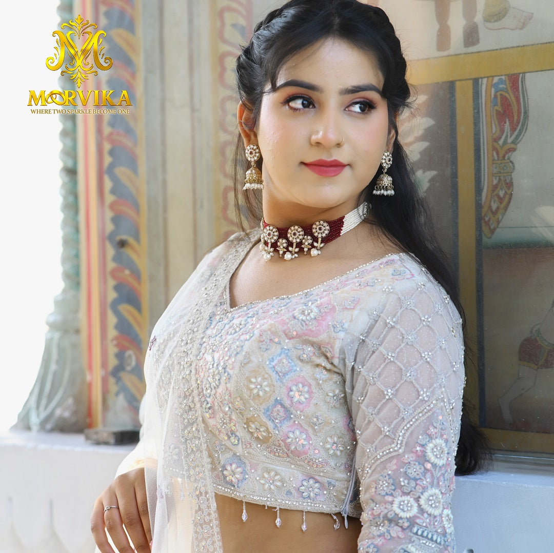 Bridal Ruby & Kundan Beaded Choker with Jhumka Earrings