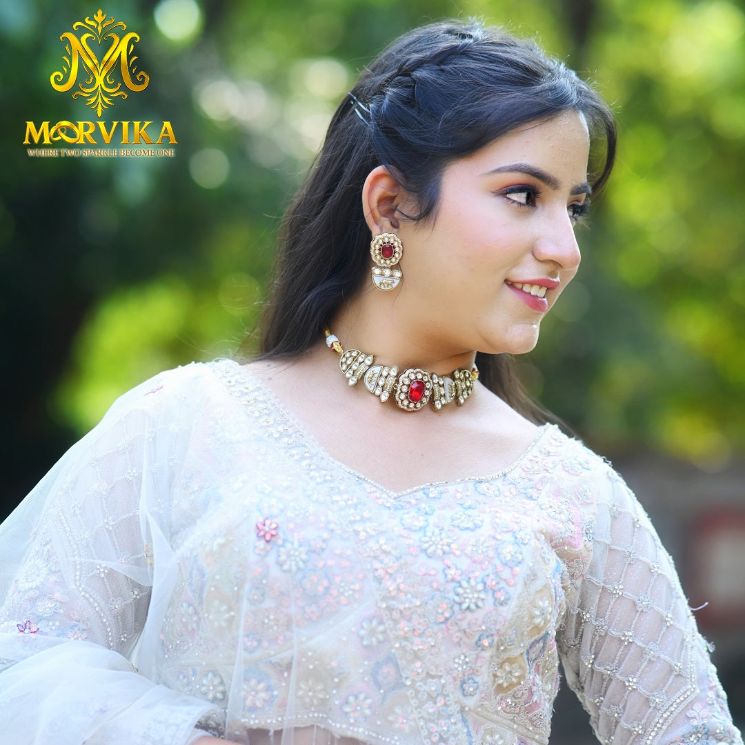 Designer Red Polki Kundan Necklace Set