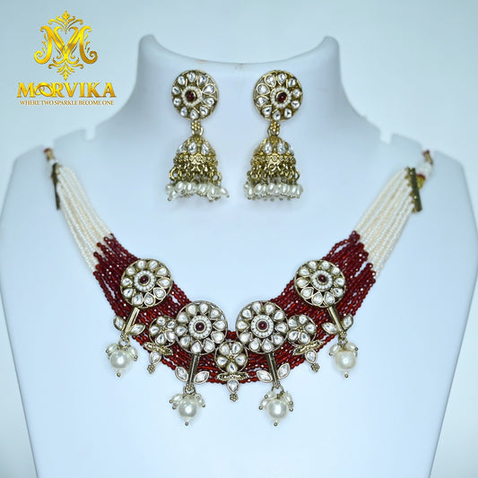 Bridal Ruby & Kundan Beaded Choker with Jhumka Earrings