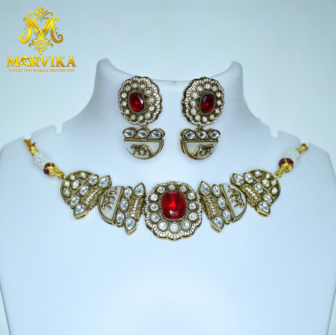 Designer Red Polki Kundan Necklace Set